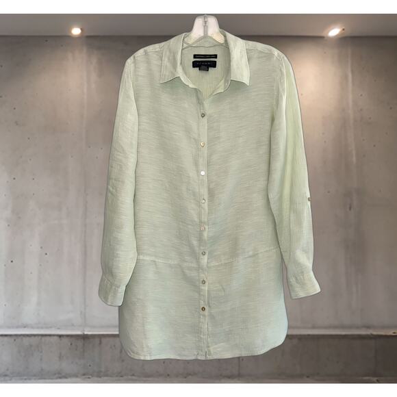 Tahari Essentials Linen Button Down Shirt Tunic Top Women’s Small Long Sleeve - Picture 1 of 8